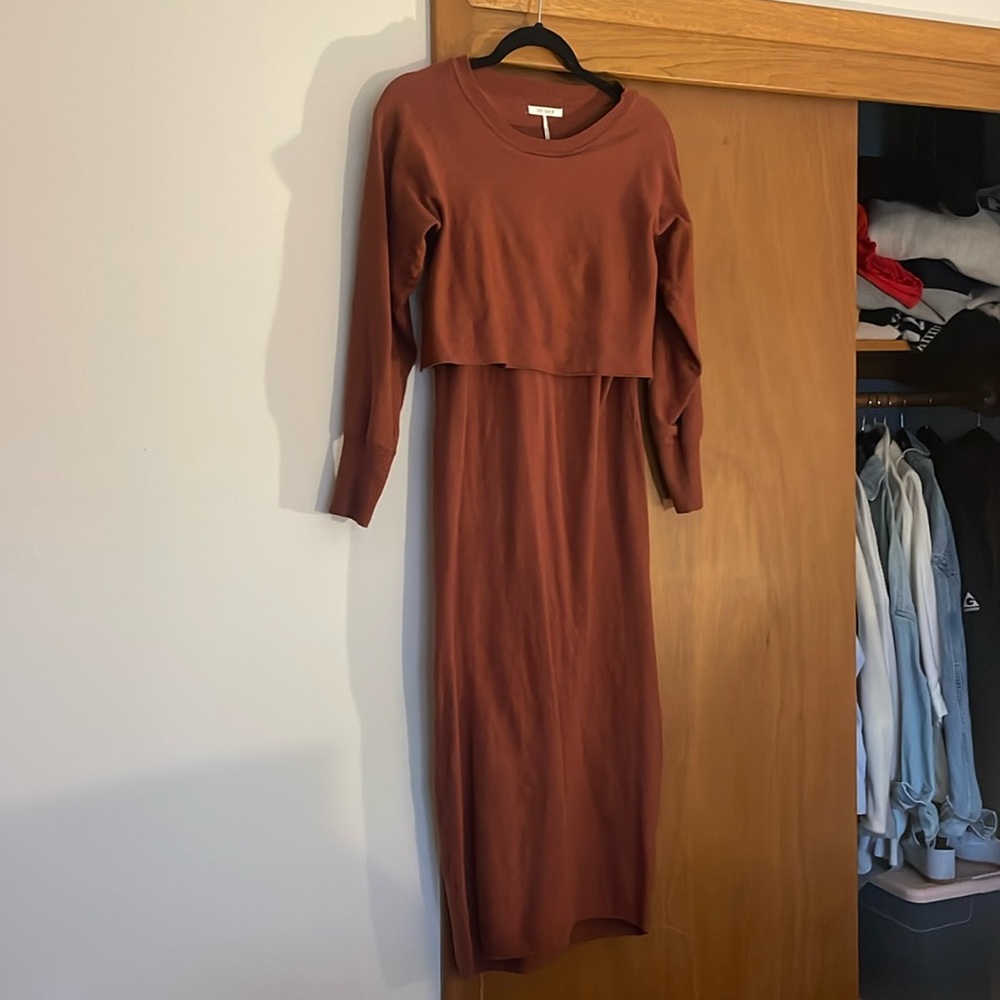 Stitch drop midi knit sweater dress - terracotta